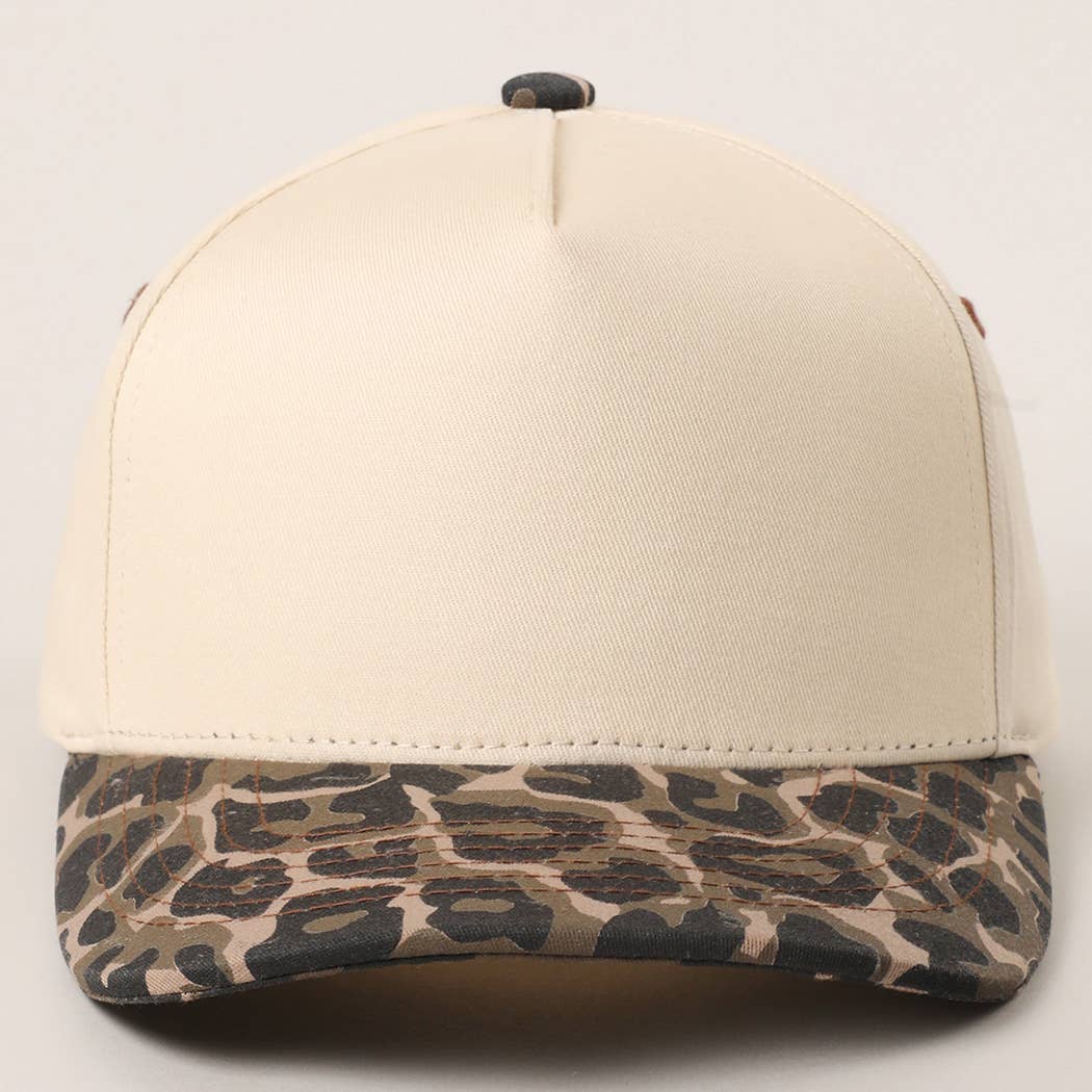 Two Tone Leopard Printed Canvas Trucker Hat: LEOPARD / One Size