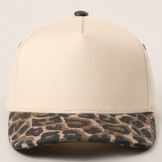 Two Tone Leopard Printed Canvas Trucker Hat: LEOPARD / One Size