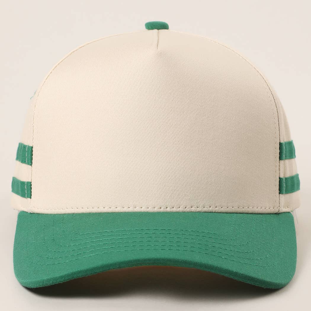 Two Tone Canvas Cotton Two Stripes Trucker Hat : GRN / One Size