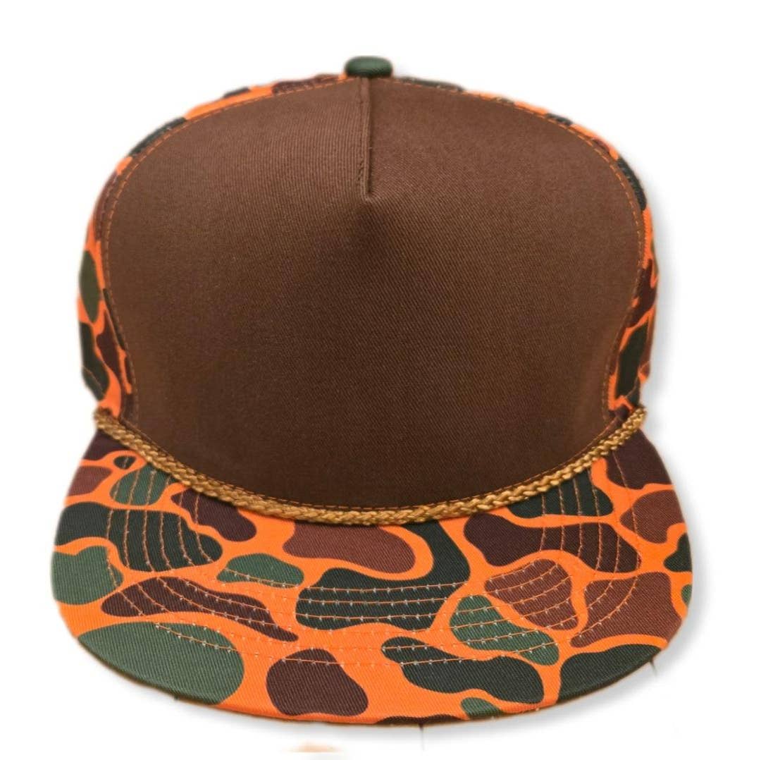 Old School Camo Rope Snapback Hat : Orange