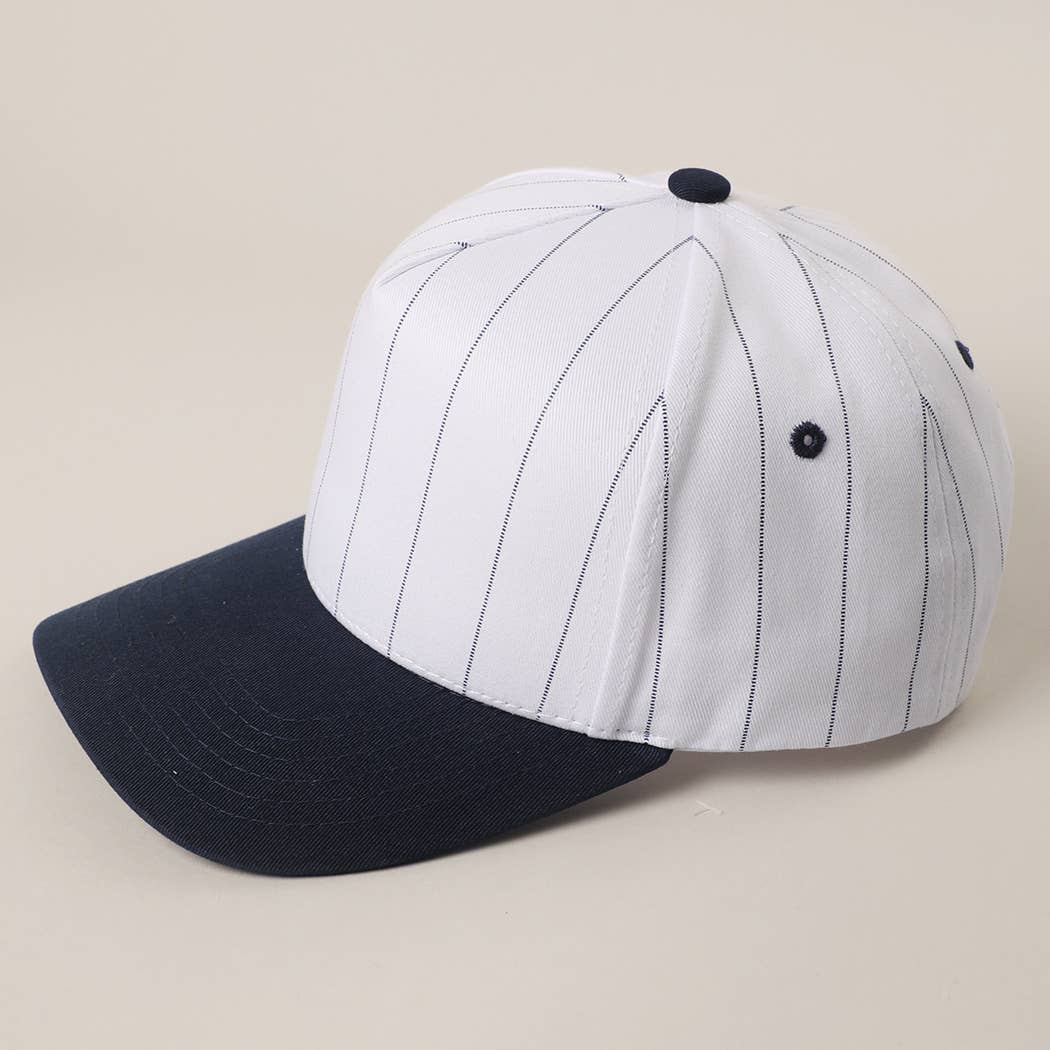 White Two-Tone Canvas Trucker Hat with Pinstripes: BLK-WHT / One Size