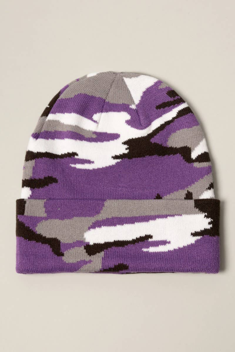 Camouflage Patterns Cuff Knitted Beanie Hat: City Camo / One Size