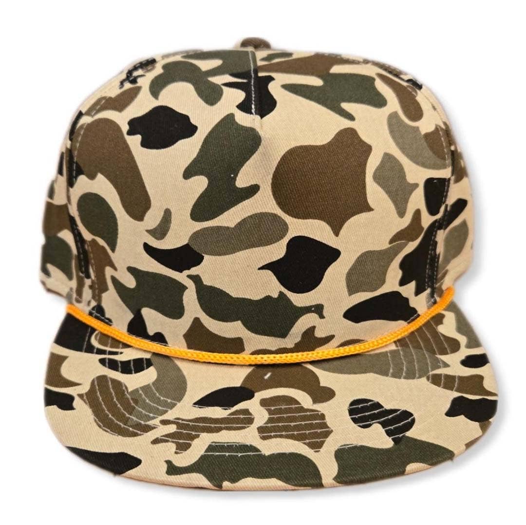 Old School Camo Rope Snapback Hat : Orange