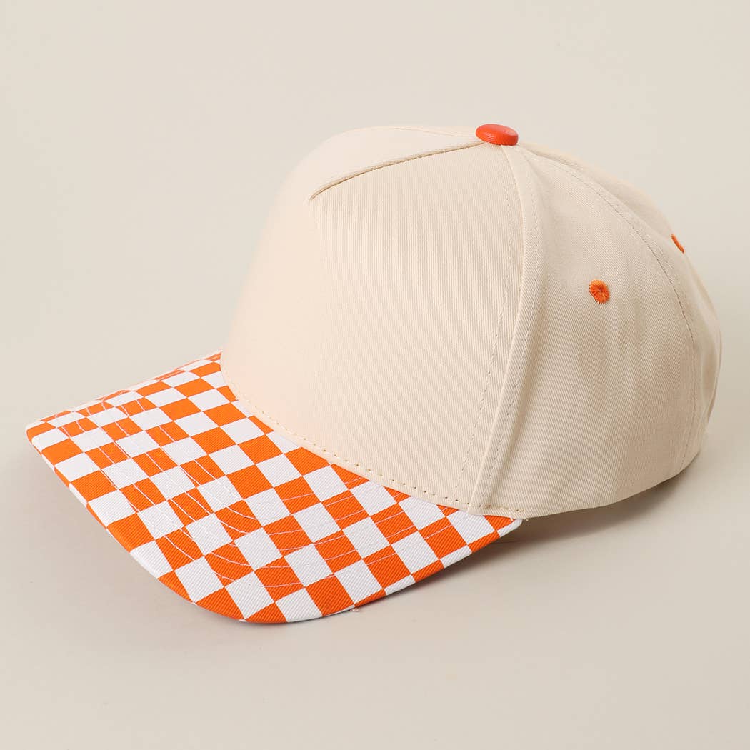 CHECKERBOARD Brim Two-Tone Trucker Hat: ORG / ONE SIZE