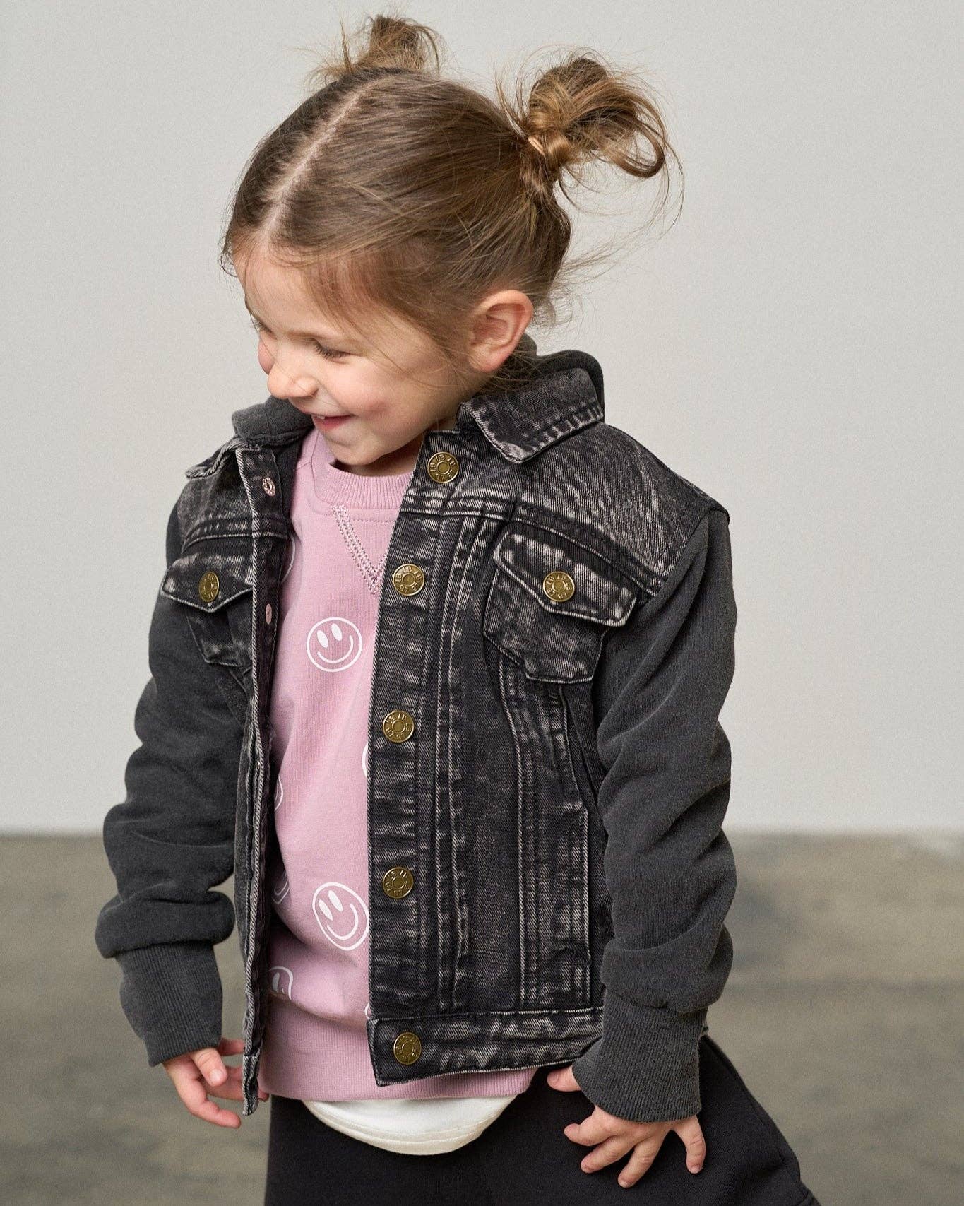 Washed Hooded Denim Jacket - Black: 6-12M