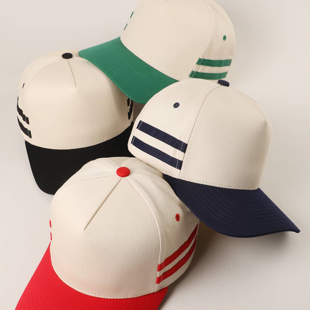 Two Tone Canvas Cotton Two Stripes Trucker Hat : GRN / One Size