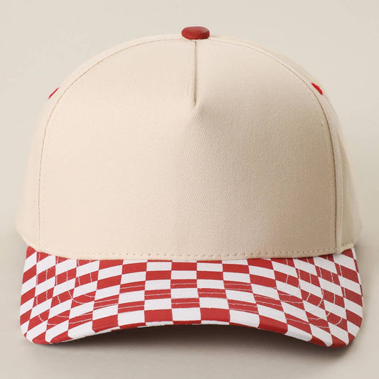 CHECKERBOARD Brim Two-Tone Trucker Hat: RED / ONE SIZE