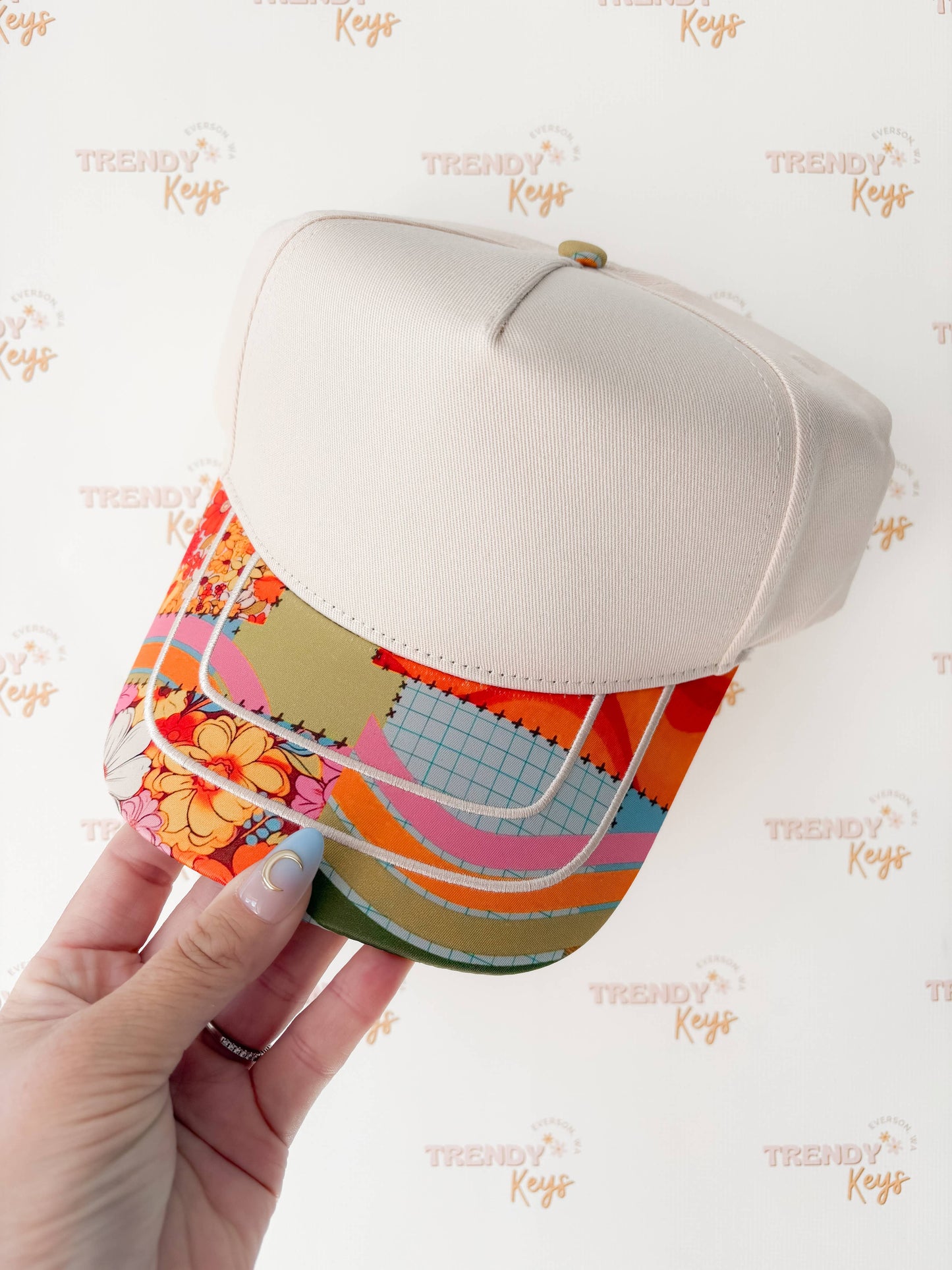 Double Stitched Canvas Front Ball Cap - TK Original Designs: Flowery Patchwork