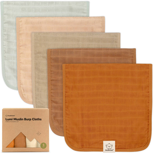 KeaBabies 5pk Lumi Muslin Burp Cloths for Baby Boys, Girls: Spice
