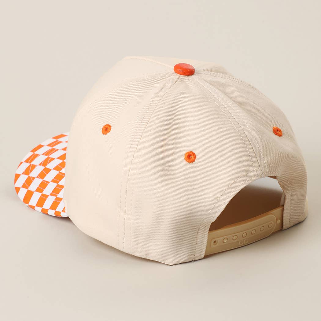 CHECKERBOARD Brim Two-Tone Trucker Hat: ORG / ONE SIZE