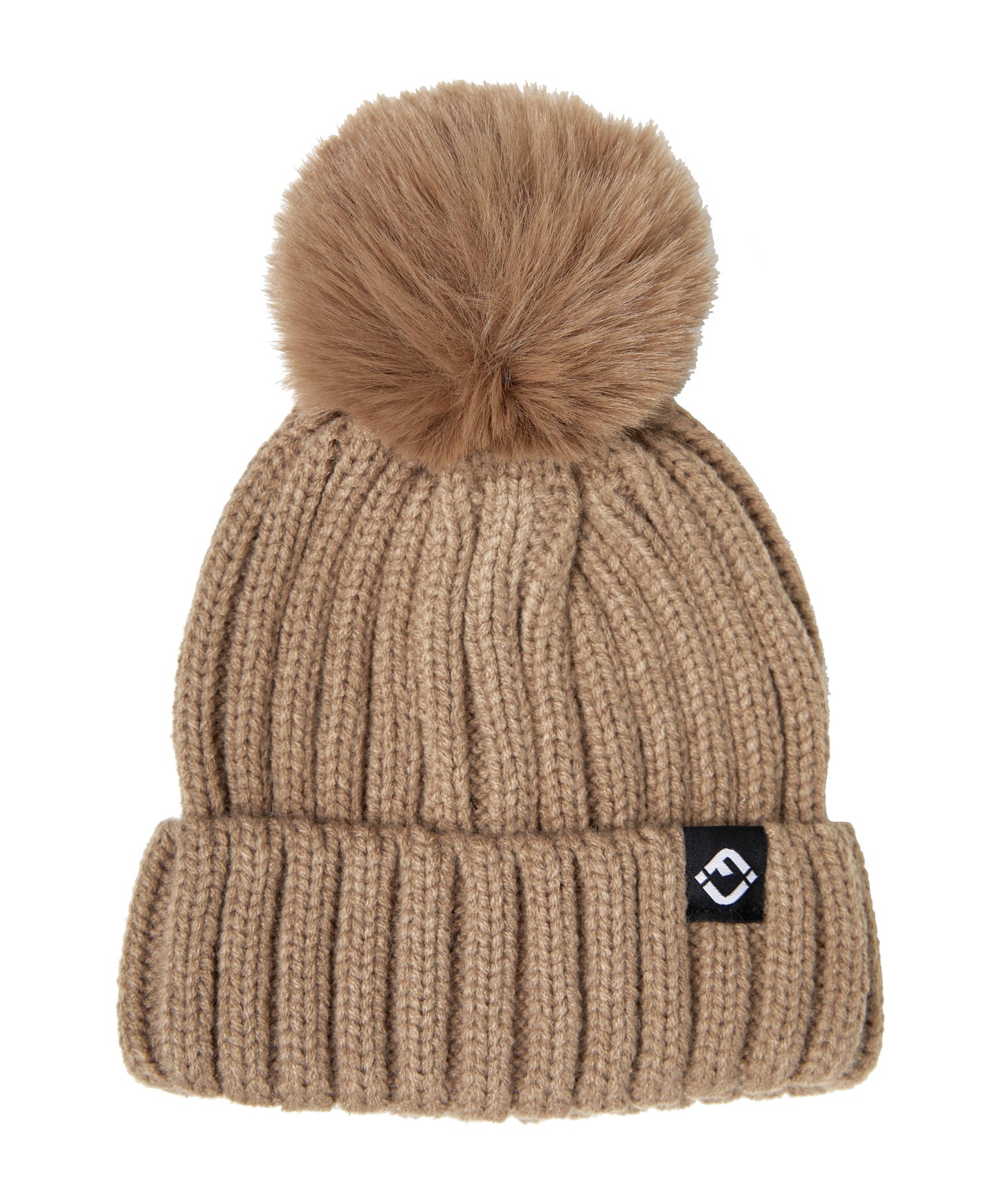 Kids Ribbed Knit Detachable Pom Beanie - Taupe