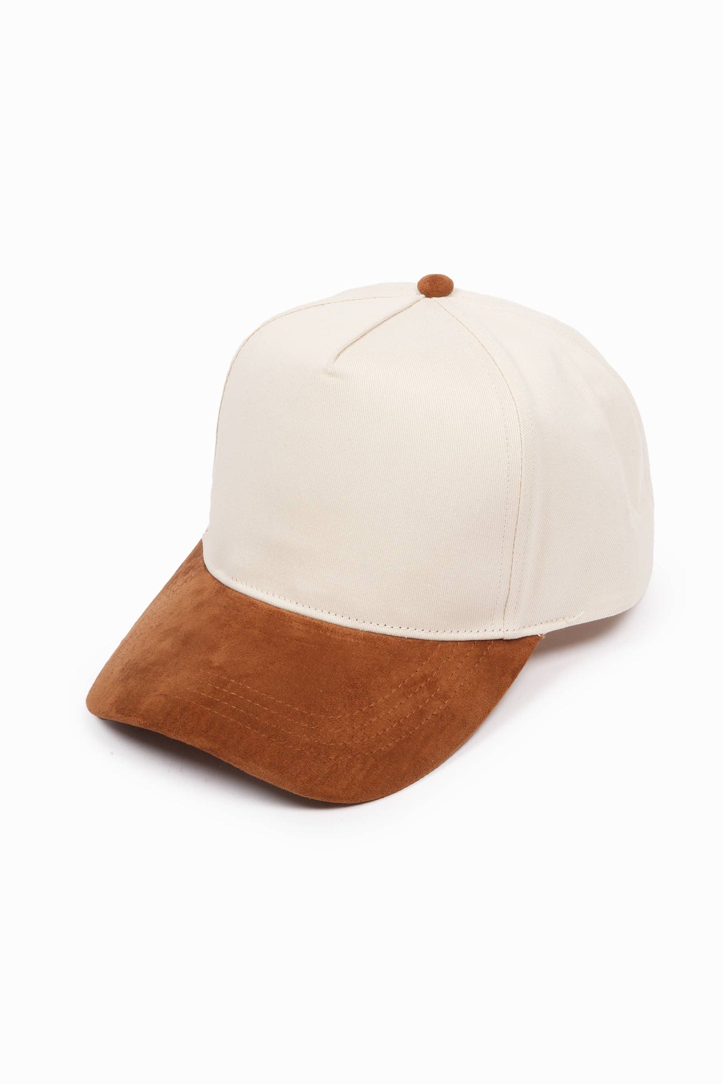 SUEDE BRIM 5 Panel Baseball Cap: Cognac