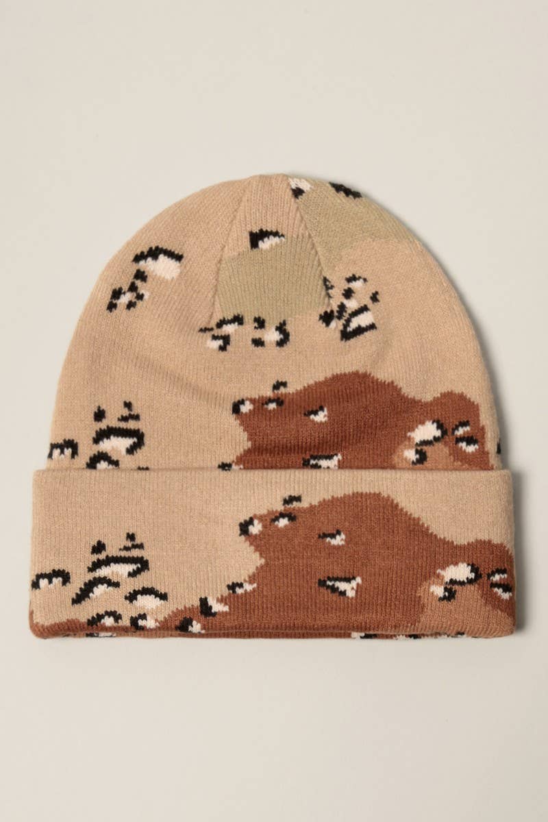 Camouflage Patterns Cuff Knitted Beanie Hat: Woodland Camo / One Size