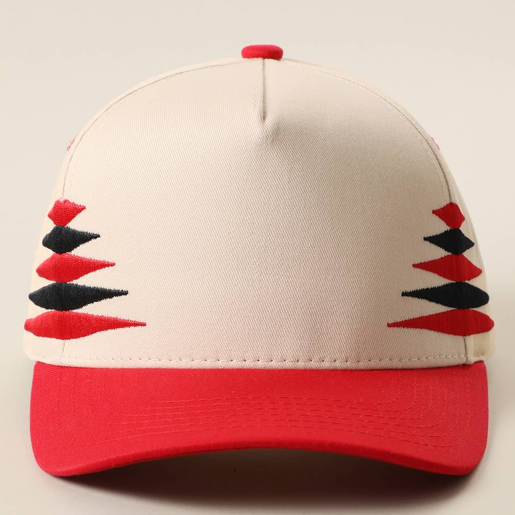 Two-Tone Diamond Cut Embroidered Trucker Hat: BLACK/RED / ONE SIZE