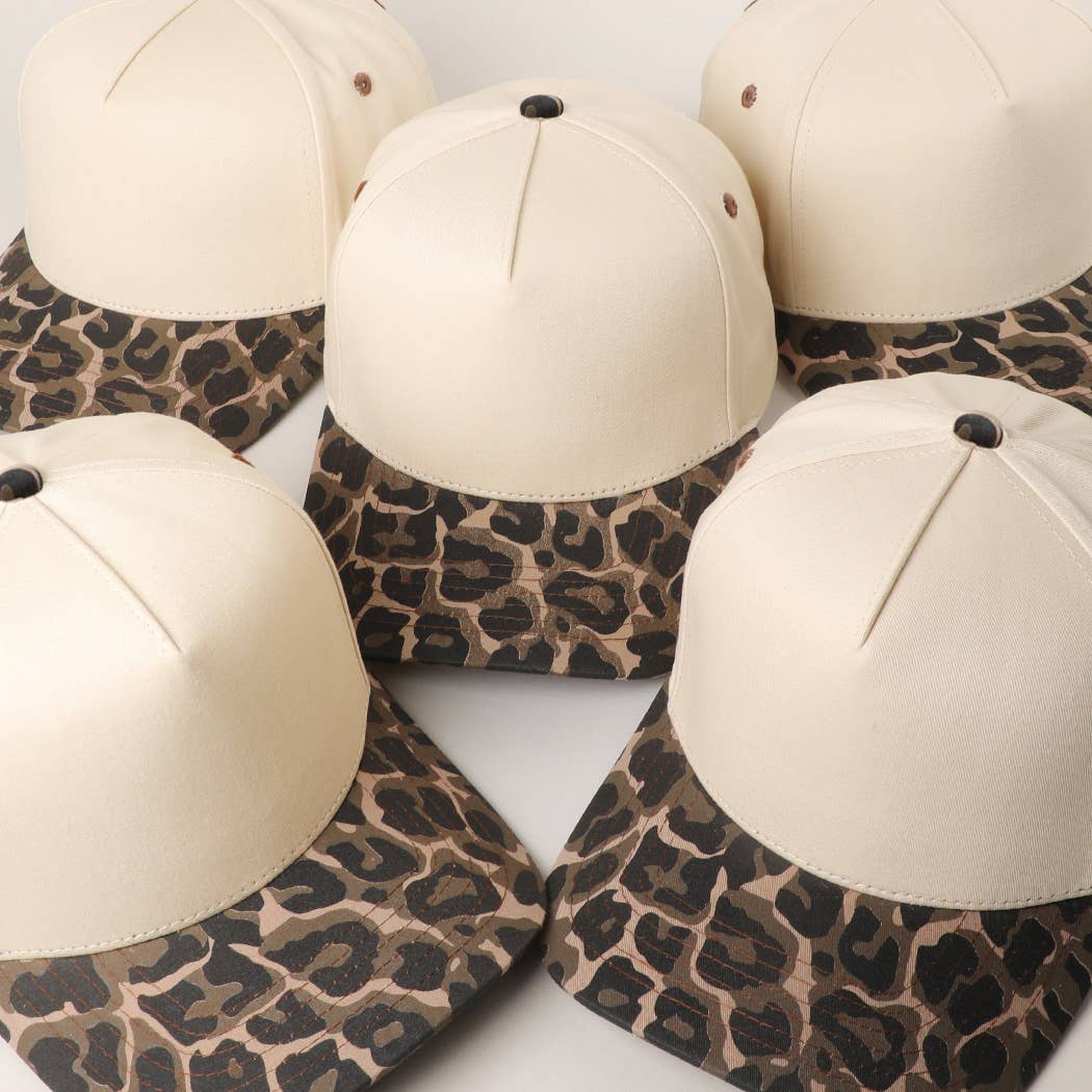 Two Tone Leopard Printed Canvas Trucker Hat: LEOPARD / One Size