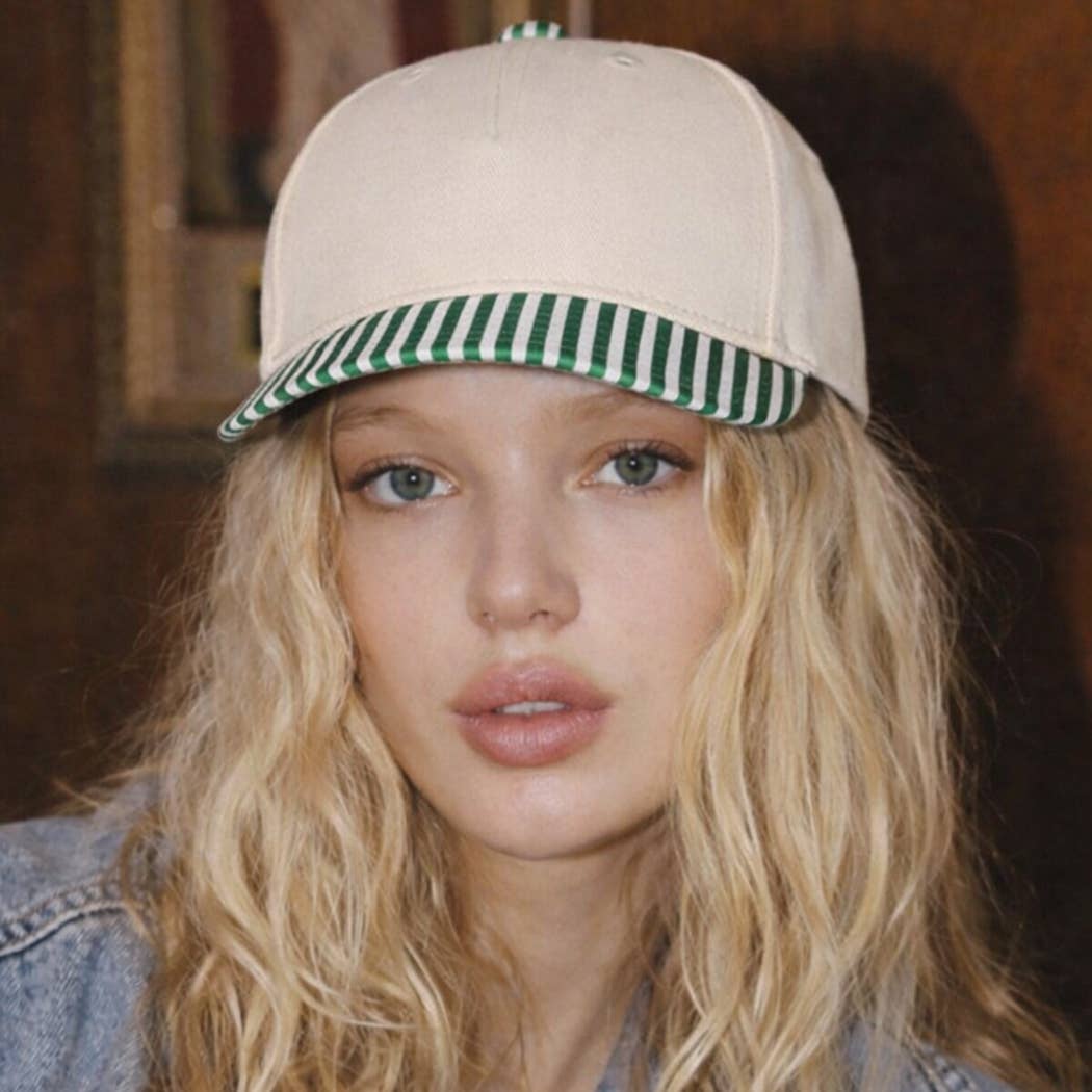 STRIPED BILL TRUCKER HAT : MINT / ONE SIZE