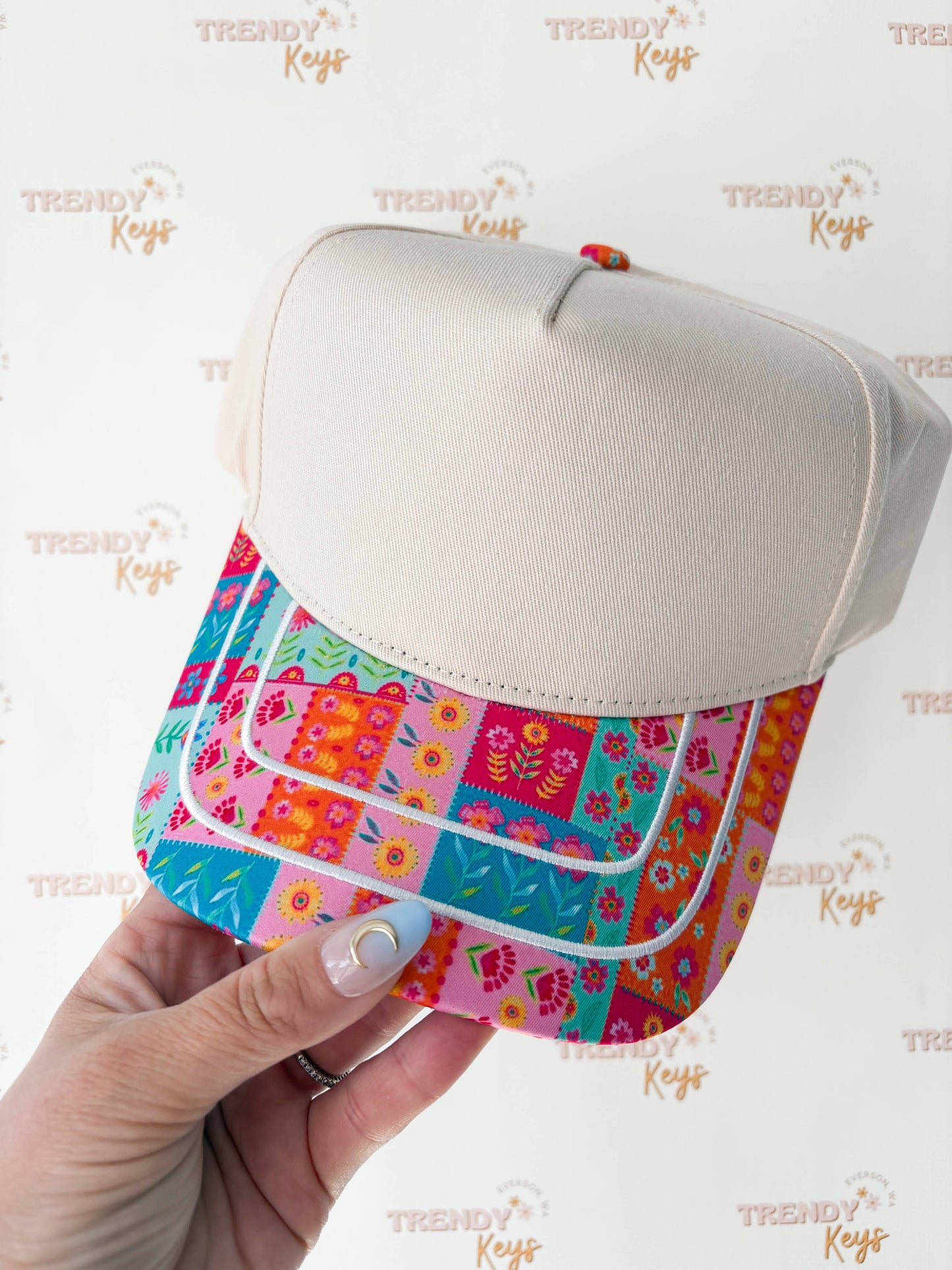 Double Stitched Canvas Front Ball Cap - TK Original Designs: Flowery Patchwork