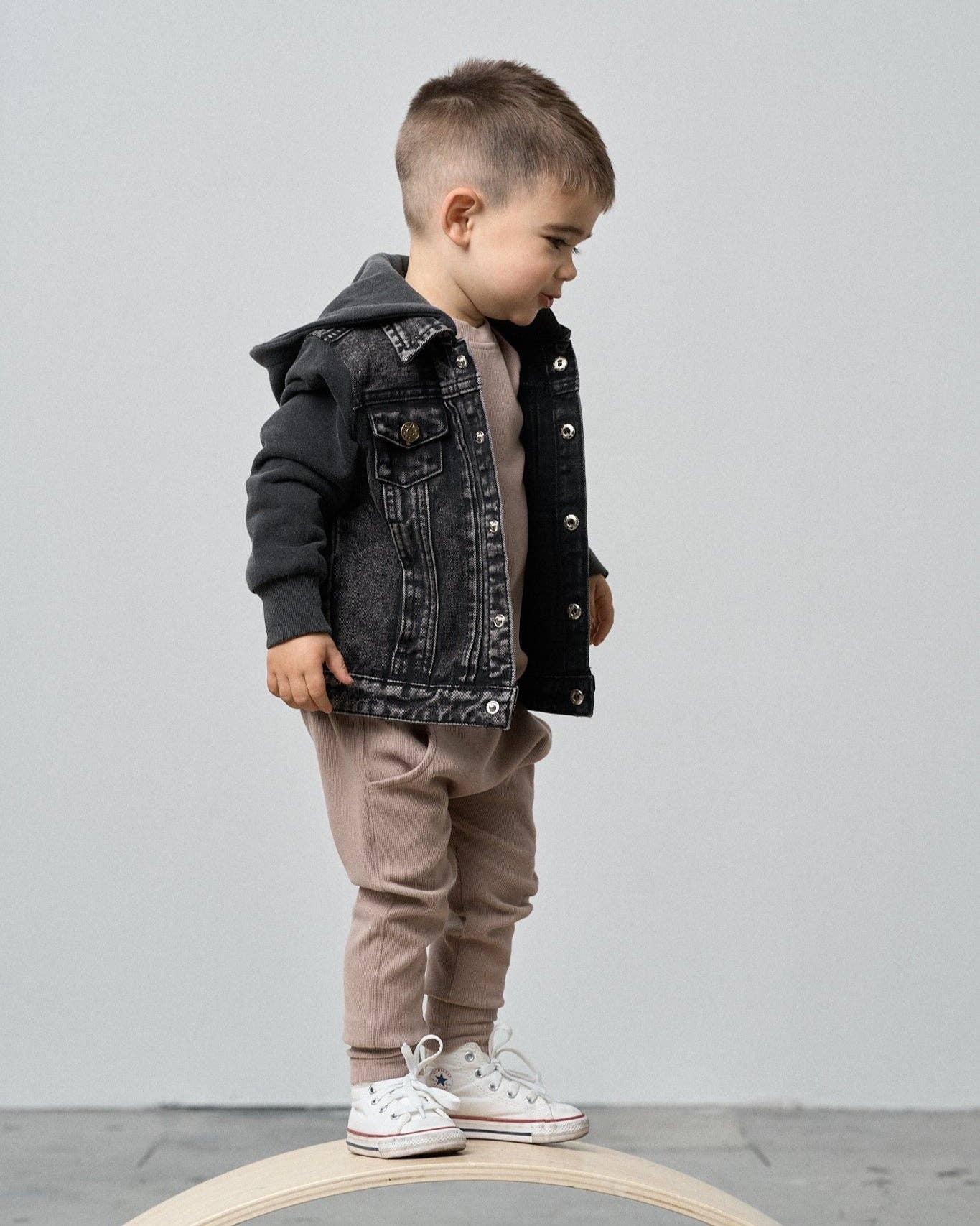 Washed Hooded Denim Jacket - Black: 6-12M