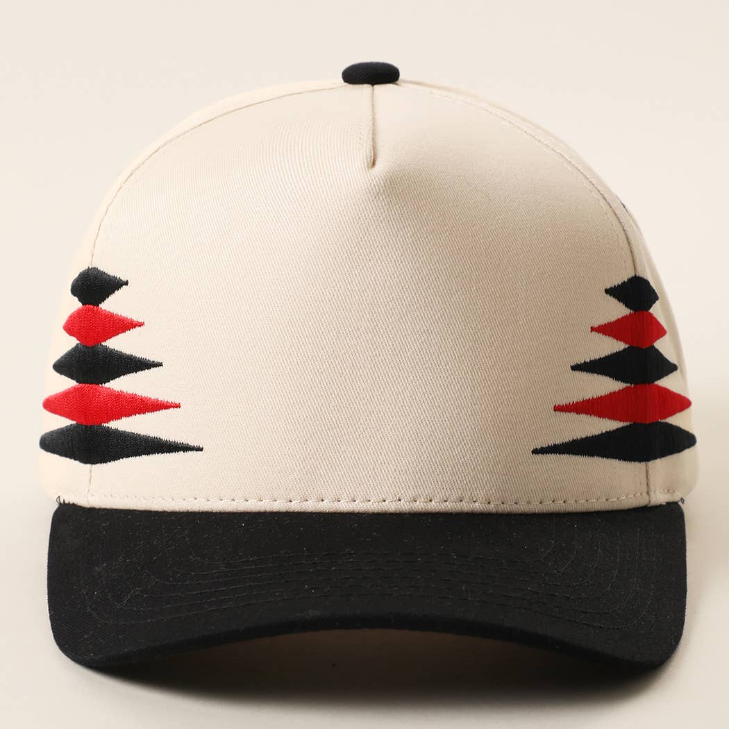 Two-Tone Diamond Cut Embroidered Trucker Hat: BLACK/RED / ONE SIZE