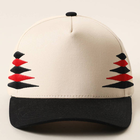 Two-Tone Diamond Cut Embroidered Trucker Hat: BLACK/RED / ONE SIZE