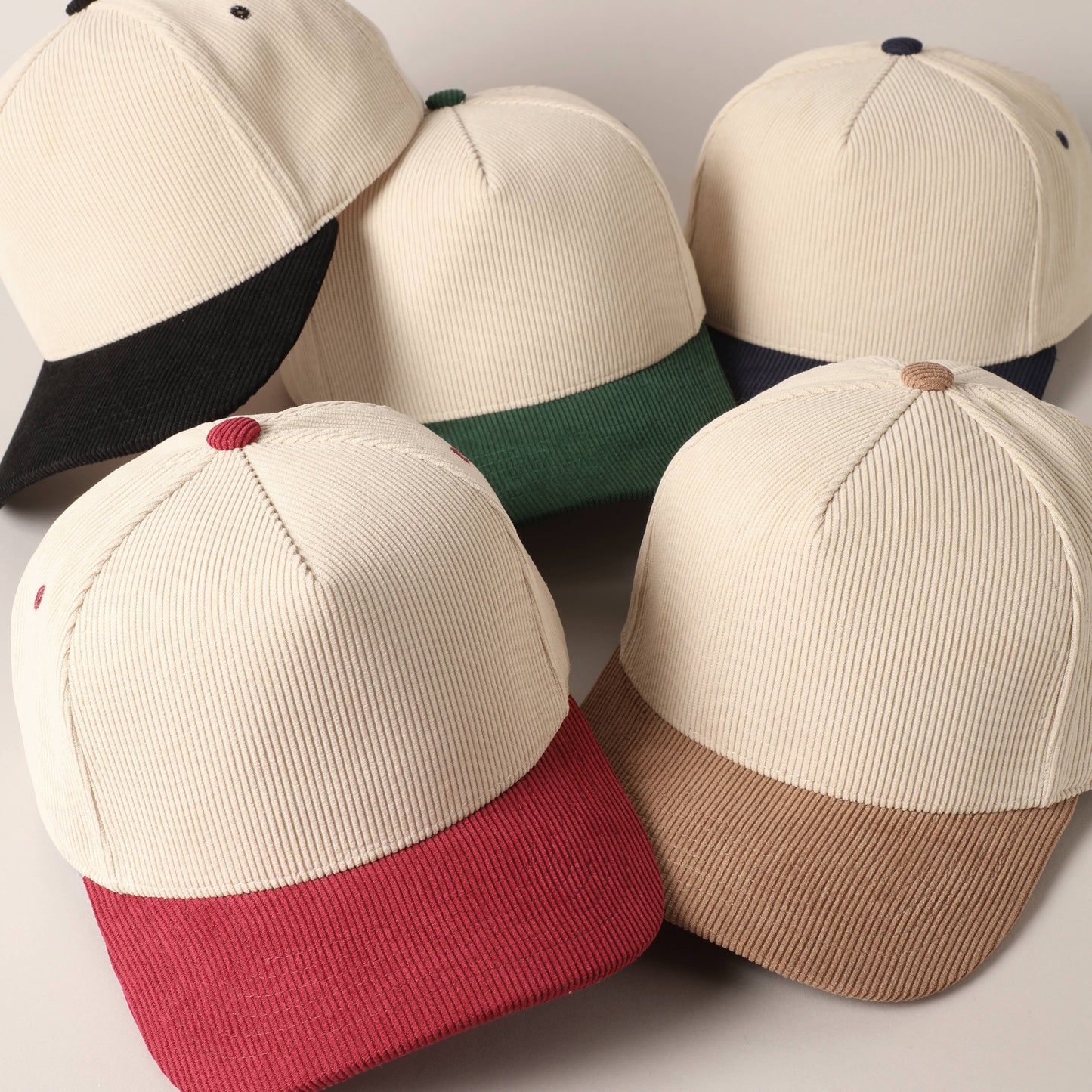 Plain Two Tone Corduroy 5 Panel Trucker Hat: RED / ONE SIZE