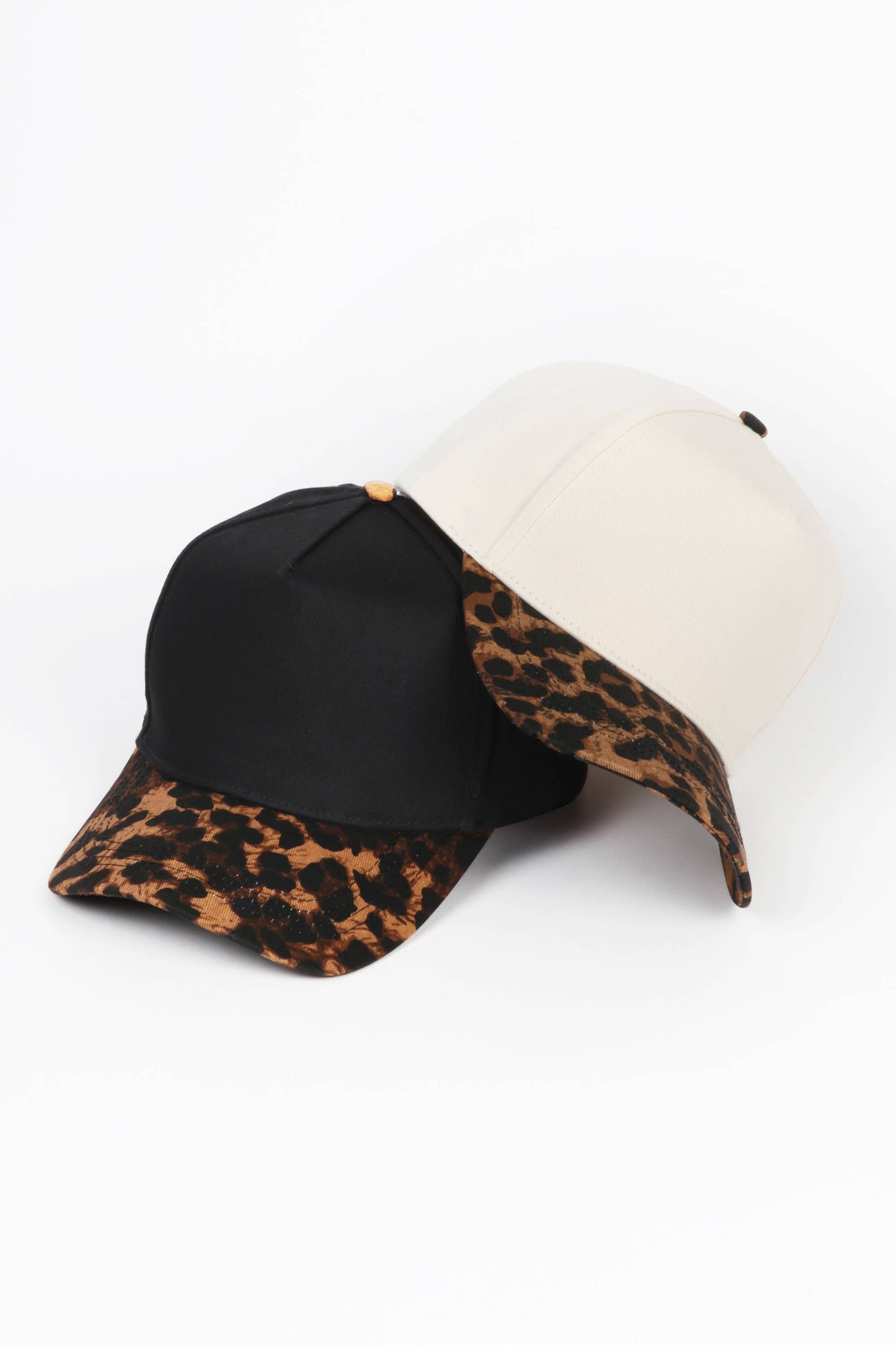 Leopard Print Brim 5 Panel Baseball Hat: Black