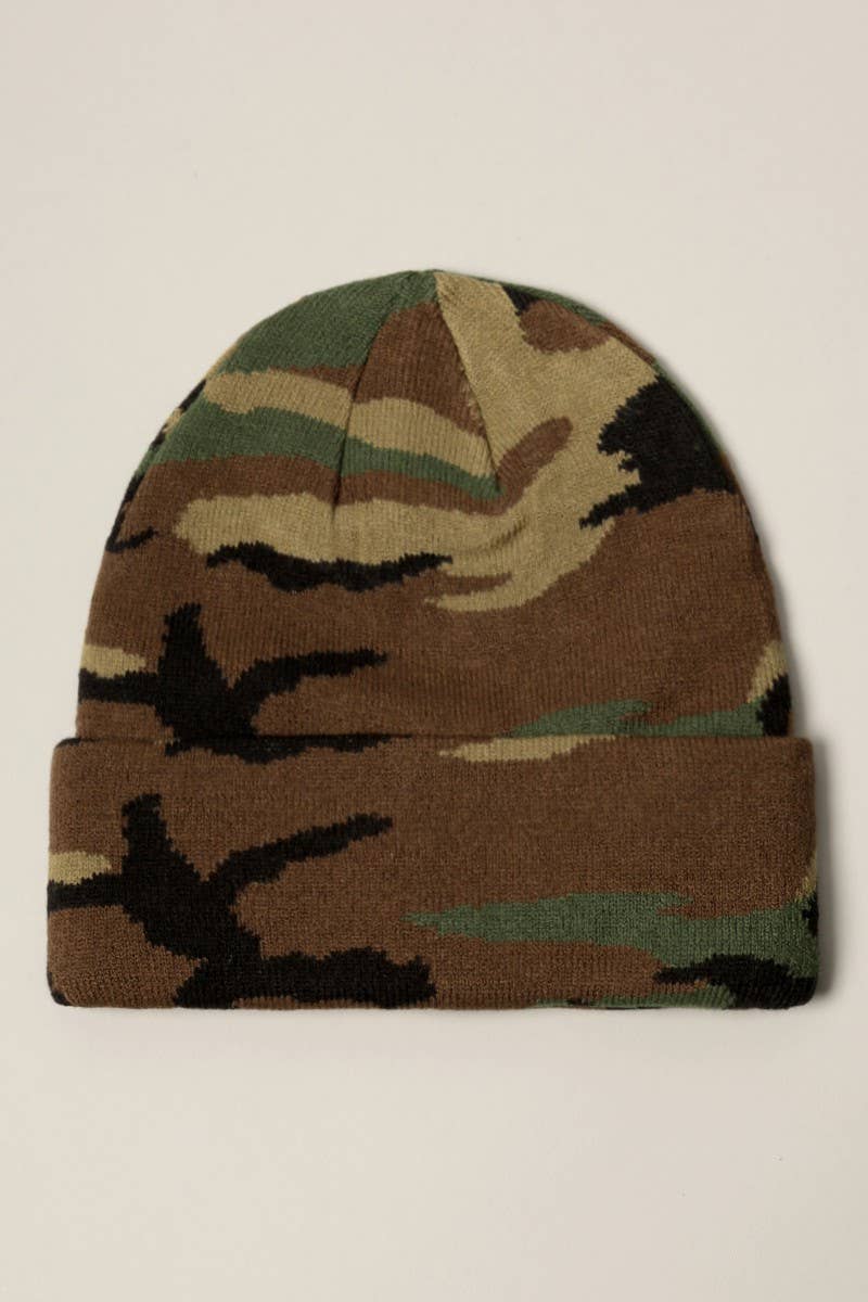 Camouflage Patterns Cuff Knitted Beanie Hat: City Camo / One Size