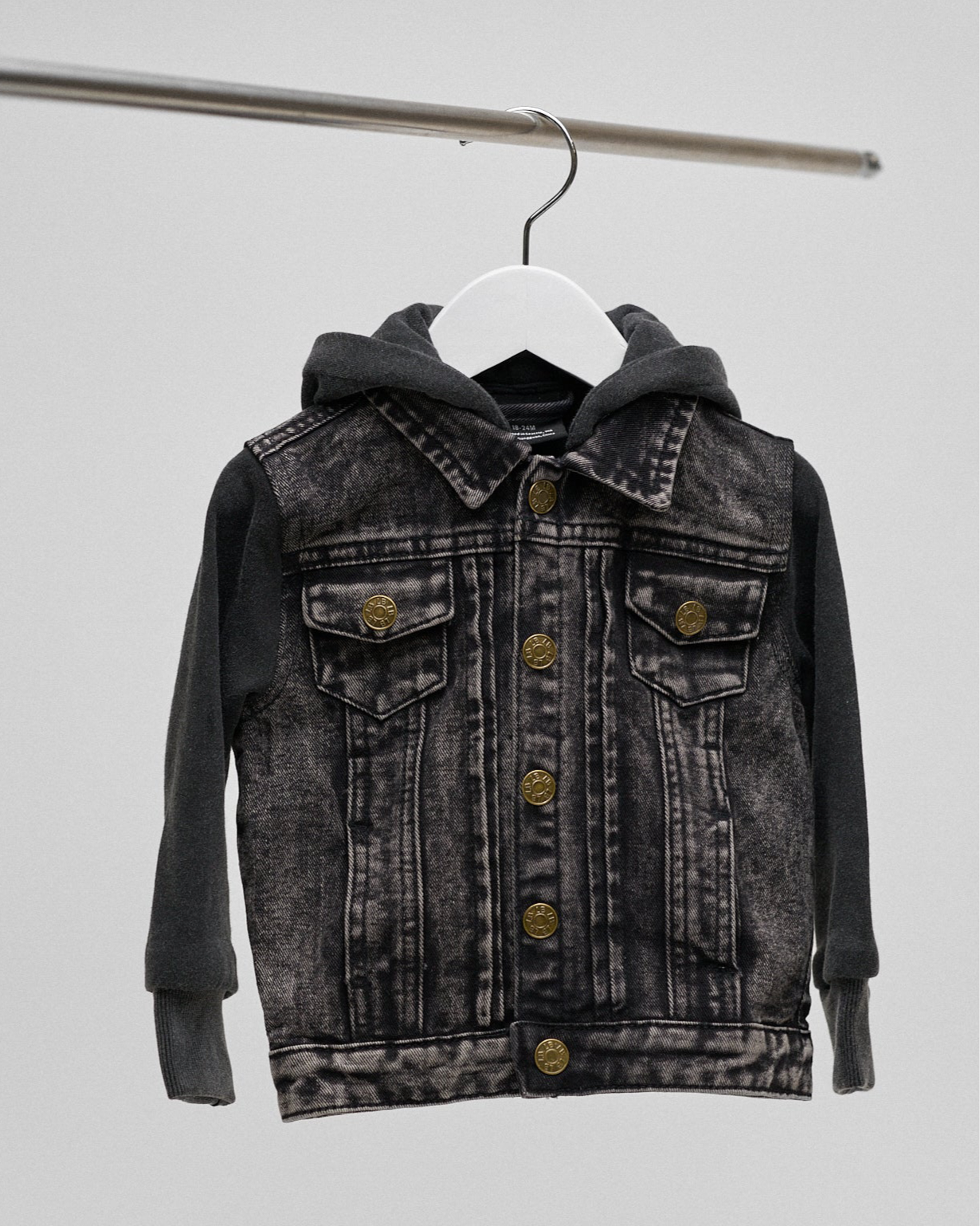 Washed Hooded Denim Jacket - Black: 6-12M