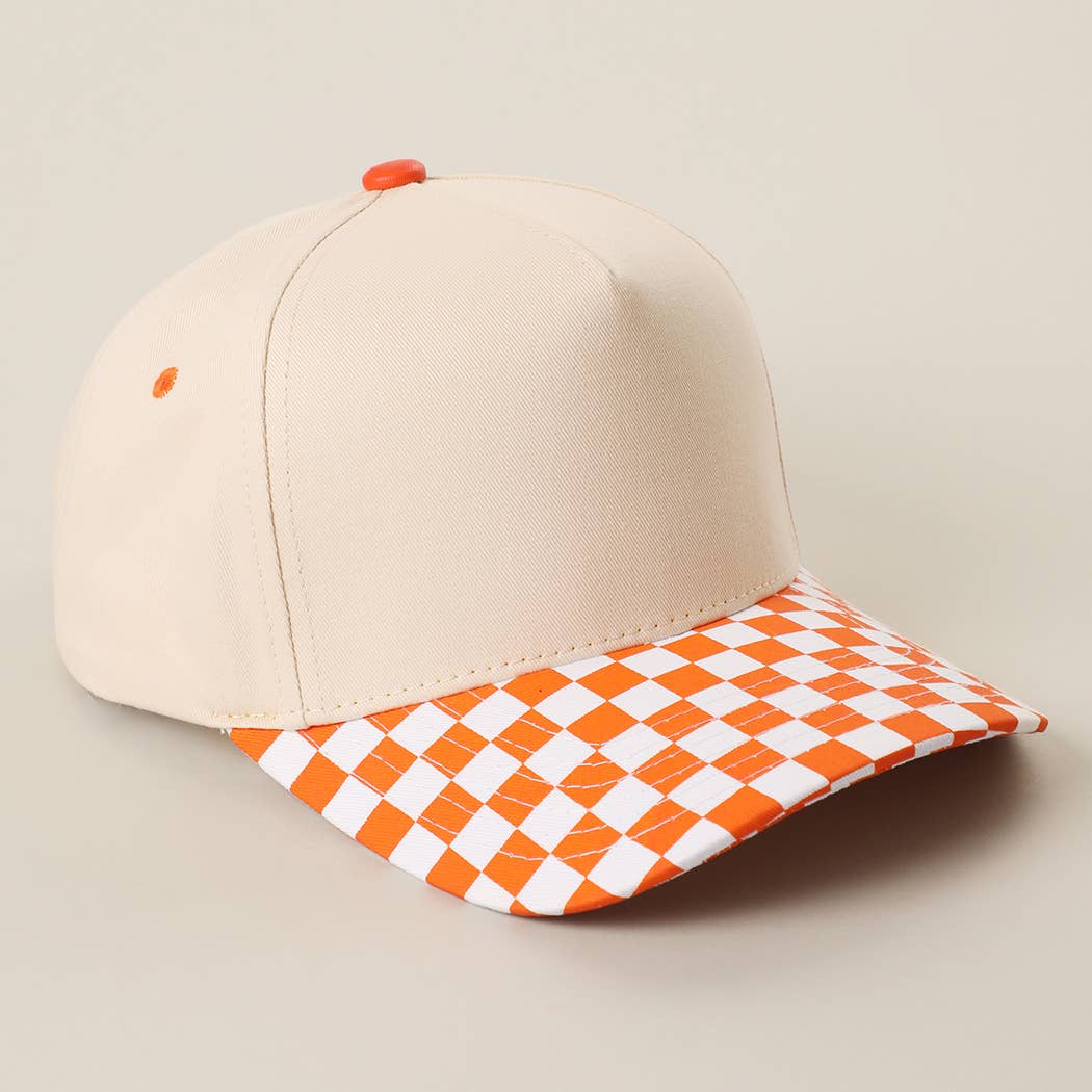 CHECKERBOARD Brim Two-Tone Trucker Hat: ORG / ONE SIZE