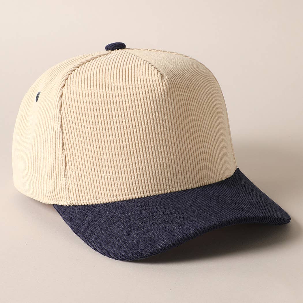 Plain Two Tone Corduroy 5 Panel Trucker Hat: GREEN / ONE SIZE