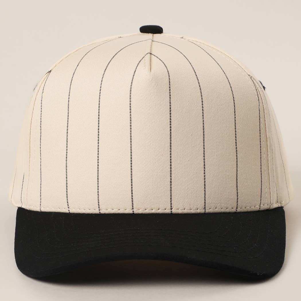 Two-Tone Pinstripe Canvas Trucker Hat: BLK / One Size