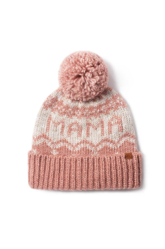 MAMA Jacquard Knit Pom Beanie : Dusty Pink