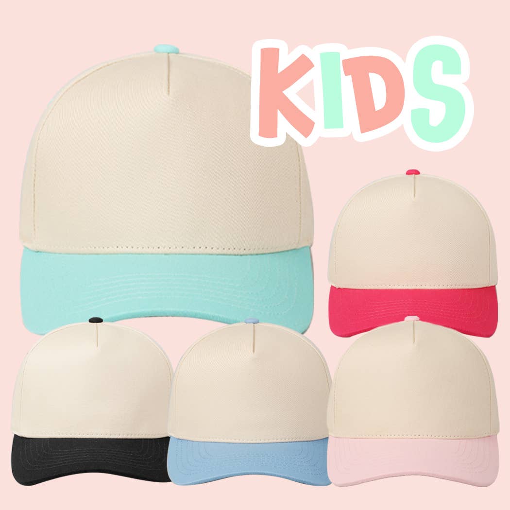 Kids Plain Two Tone Canvas Cotton Baseball Cap : Black / ONE SIZE