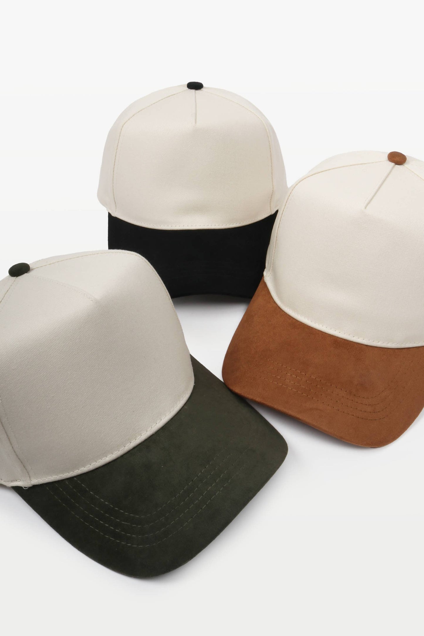 SUEDE BRIM 5 Panel Baseball Cap: Cognac