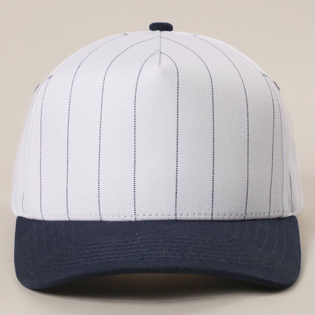 White Two-Tone Canvas Trucker Hat with Pinstripes: BLK-WHT / One Size