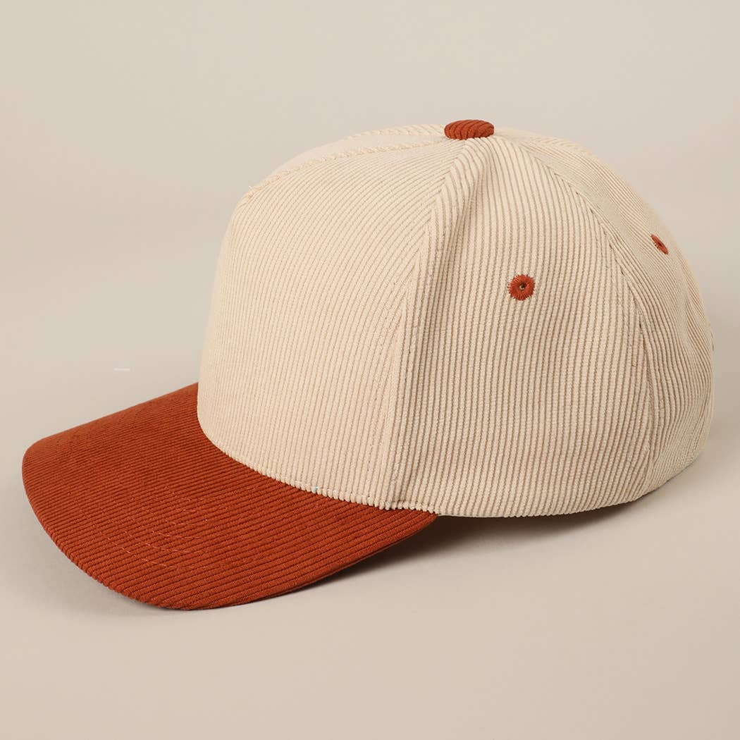 Plain Two Tone Corduroy 5 Panel Trucker Hat: BURGUNDY / ONE SIZE