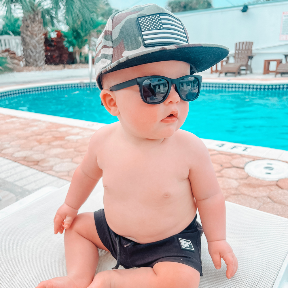 Camo American Flag Trucker Hat: Camo / M (2-5 yrs)