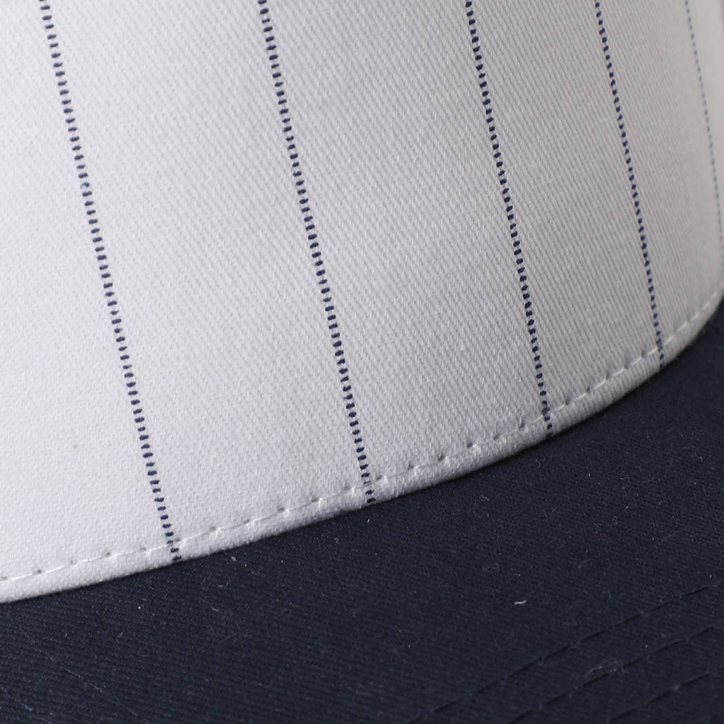 White Two-Tone Canvas Trucker Hat with Pinstripes: BLK-WHT / One Size