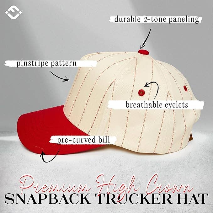 Two Tone Vintage Snapback Hat - Pinstripe - Red/Beige