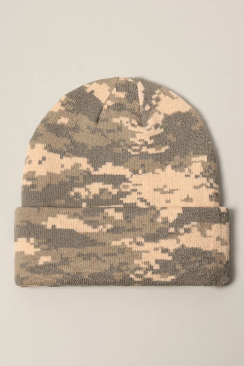 Camouflage Patterns Cuff Knitted Beanie Hat: City Camo / One Size