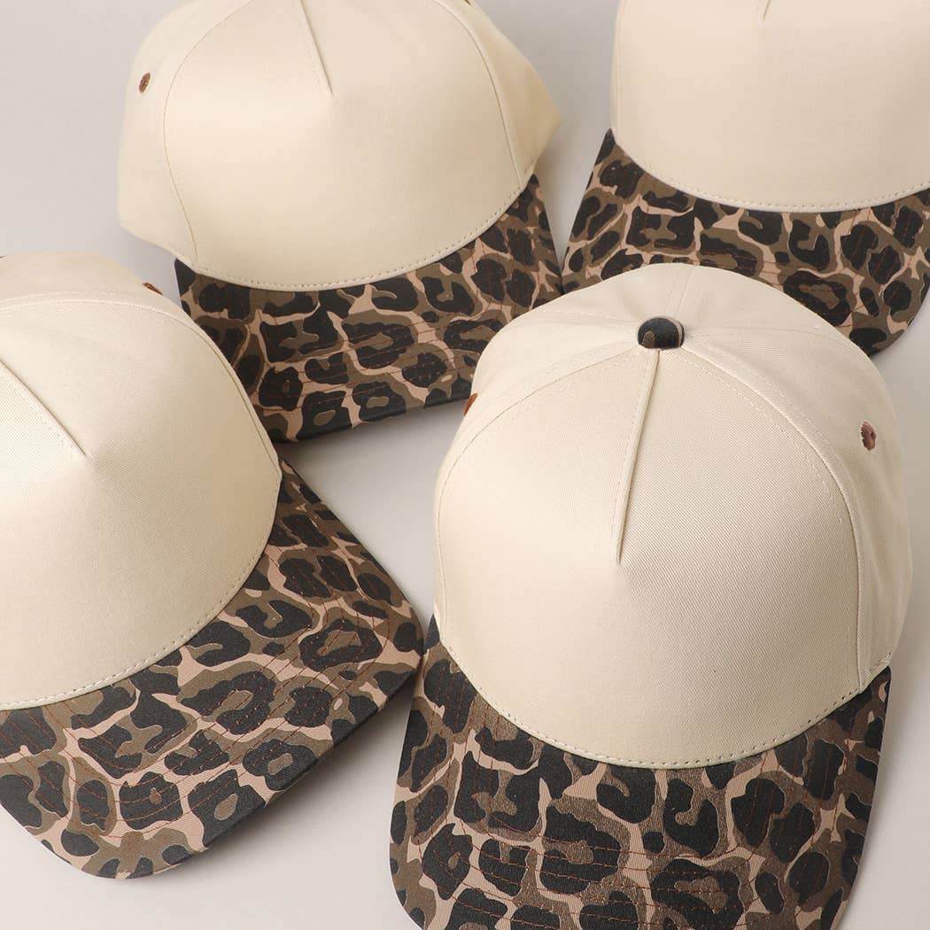 Two Tone Leopard Printed Canvas Trucker Hat: LEOPARD / One Size