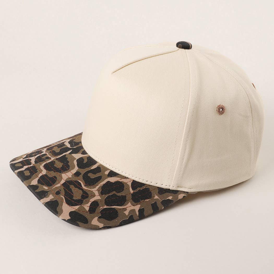 Two Tone Leopard Printed Canvas Trucker Hat: LEOPARD / One Size