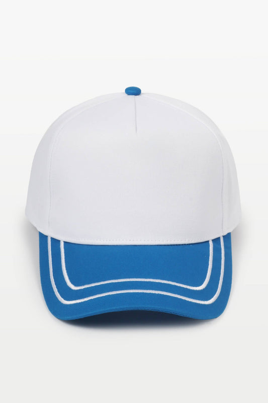 Retro Stripe Brim Two Tone 5-Panel Cap: Blue