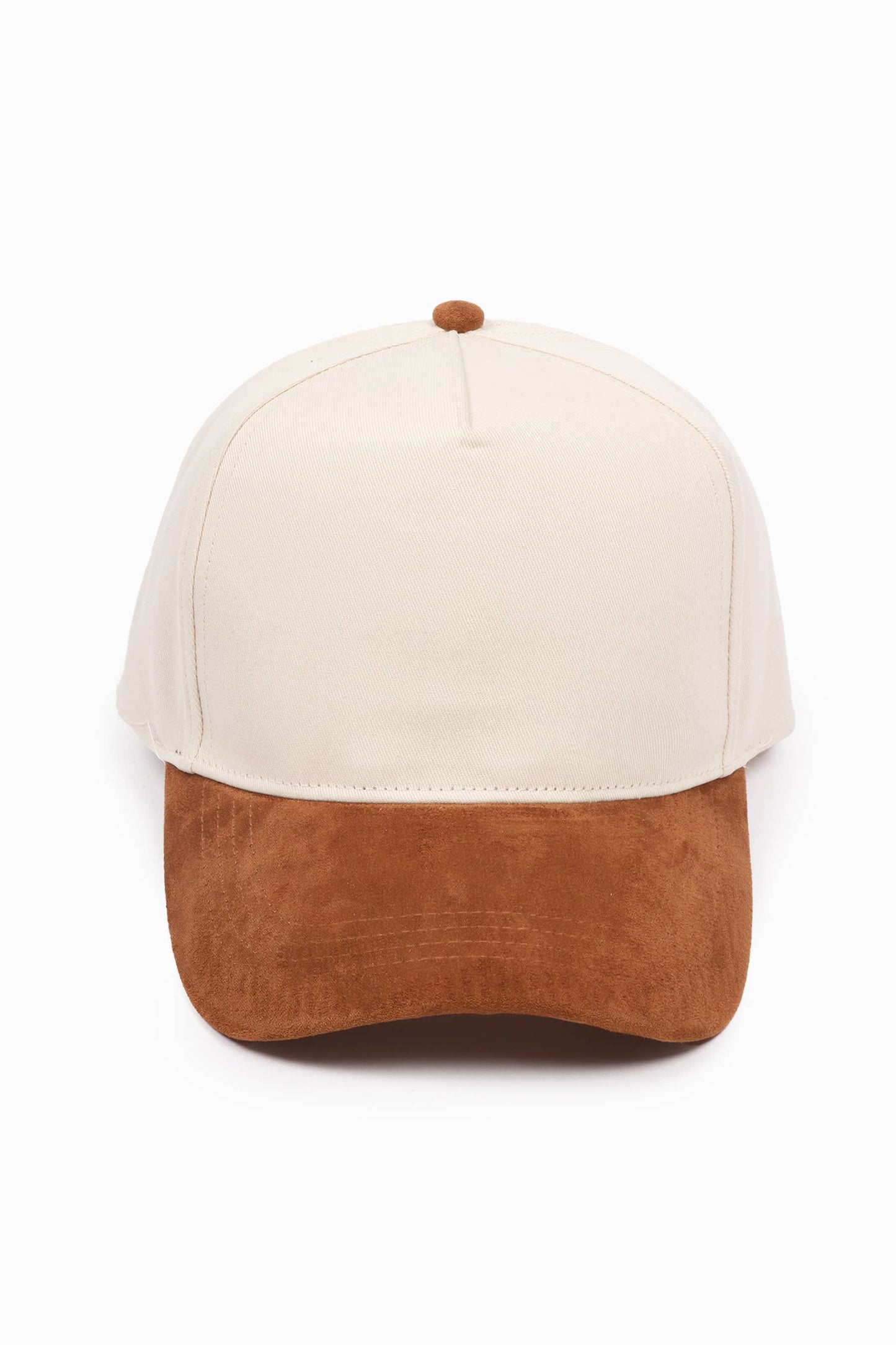 SUEDE BRIM 5 Panel Baseball Cap: Cognac