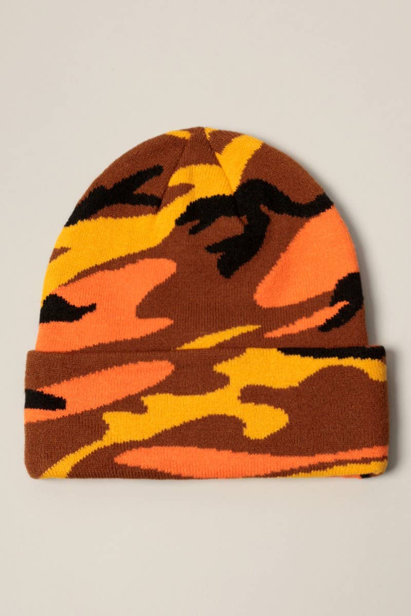 Camouflage Patterns Cuff Knitted Beanie Hat: Woodland Camo / One Size