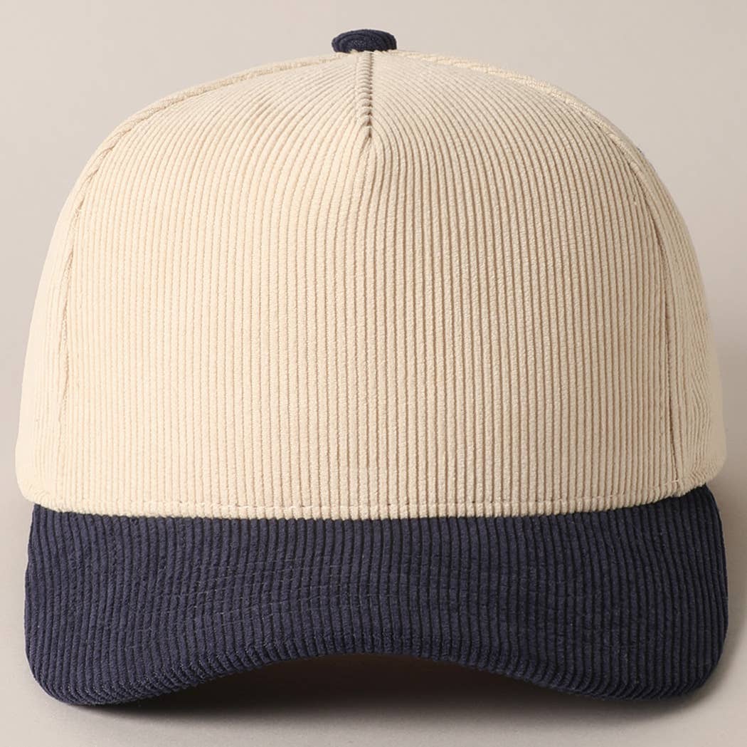 Plain Two Tone Corduroy 5 Panel Trucker Hat: BLACK / ONE SIZE
