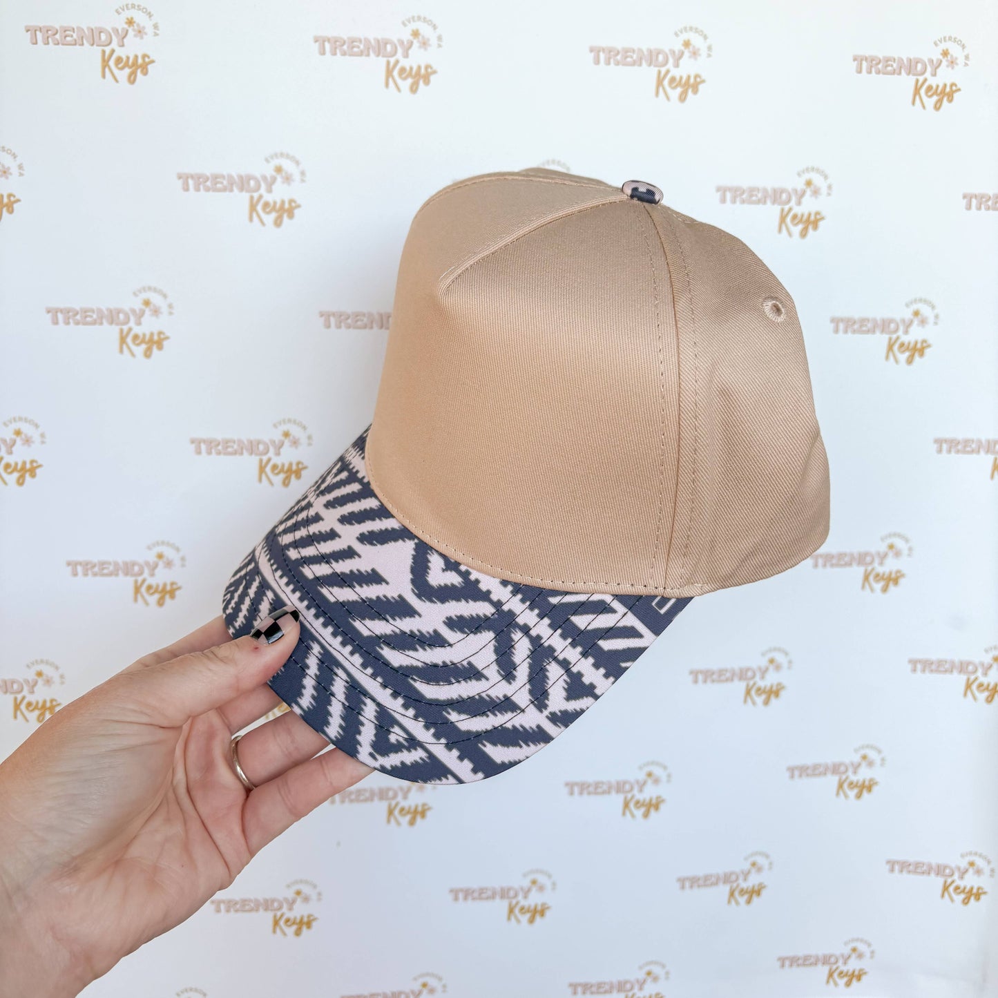 Canvas Front Ball Cap - TK Original Designs: Tan w/ Aztec Stripes Pattern