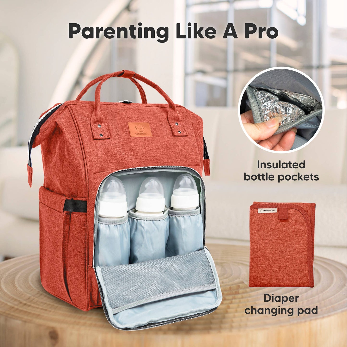 Original Diaper Bag Backpack, Baby Bags with Changing Pad: Rustic Red