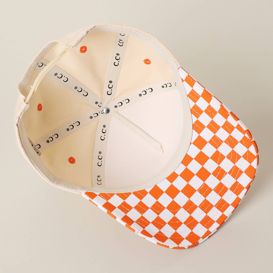 CHECKERBOARD Brim Two-Tone Trucker Hat: ORG / ONE SIZE
