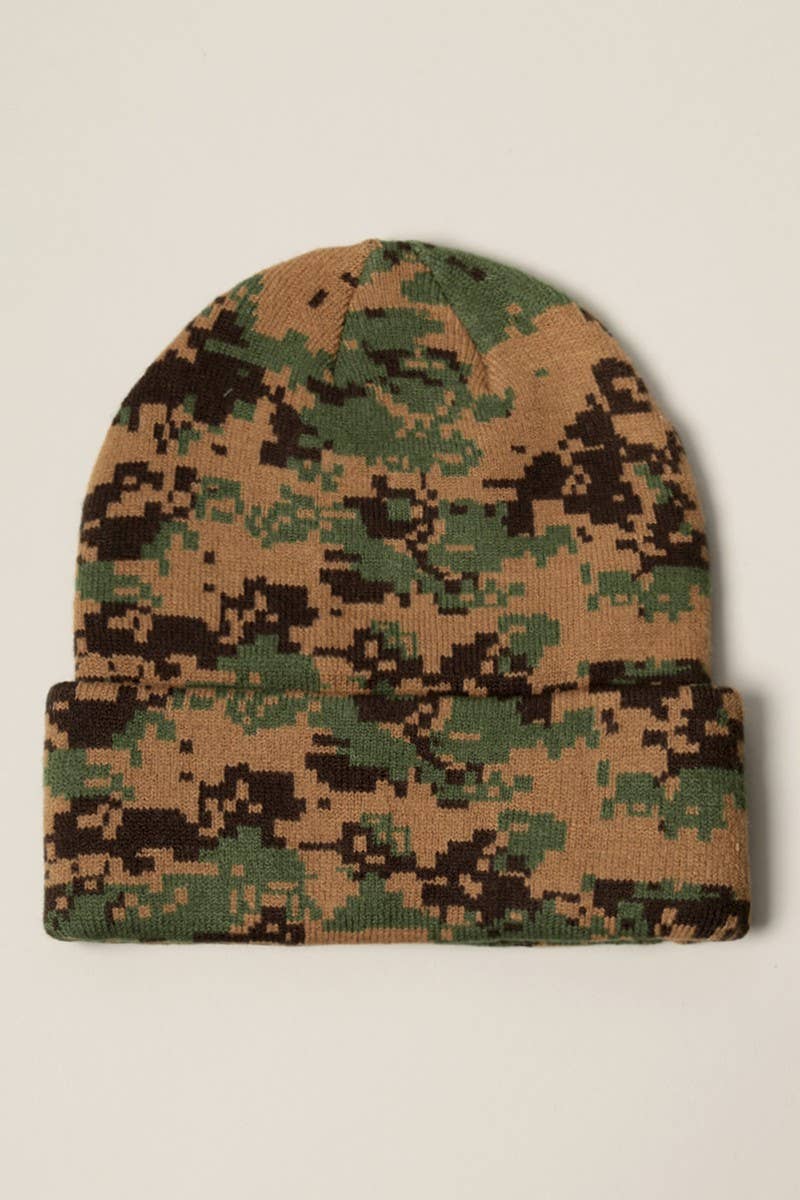 Camouflage Patterns Cuff Knitted Beanie Hat: City Camo / One Size